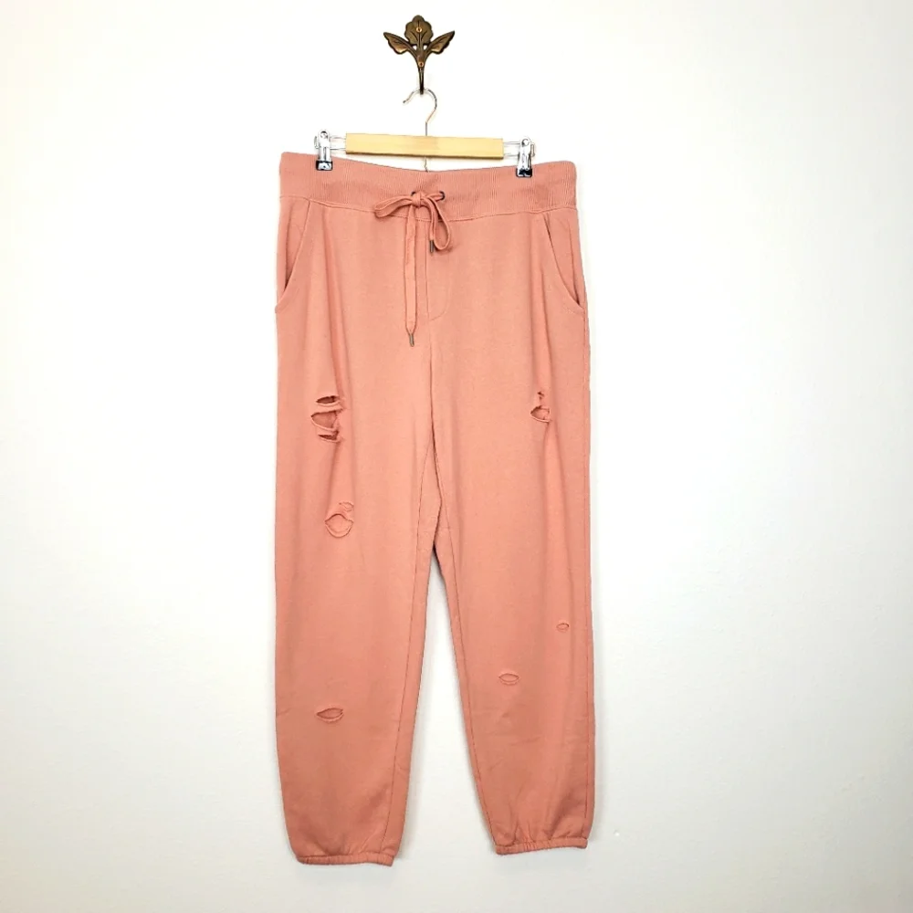Aerie Distressed City Jogger Sweatpants Blush Pink Womens Large - Picture 1 of 7